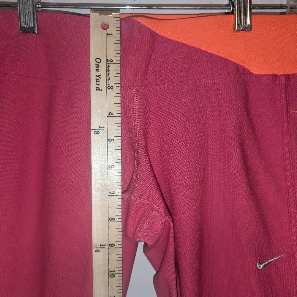 Nike Women's Cropped Dri-Fit Leggings Pink & Orange W/ Zip Pocket & Drawstring - Picture 6 of 16